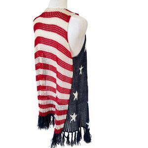 Cloud Chaser USA Flag Fringe Vest Large Patriotic Stars Stripes Open Front